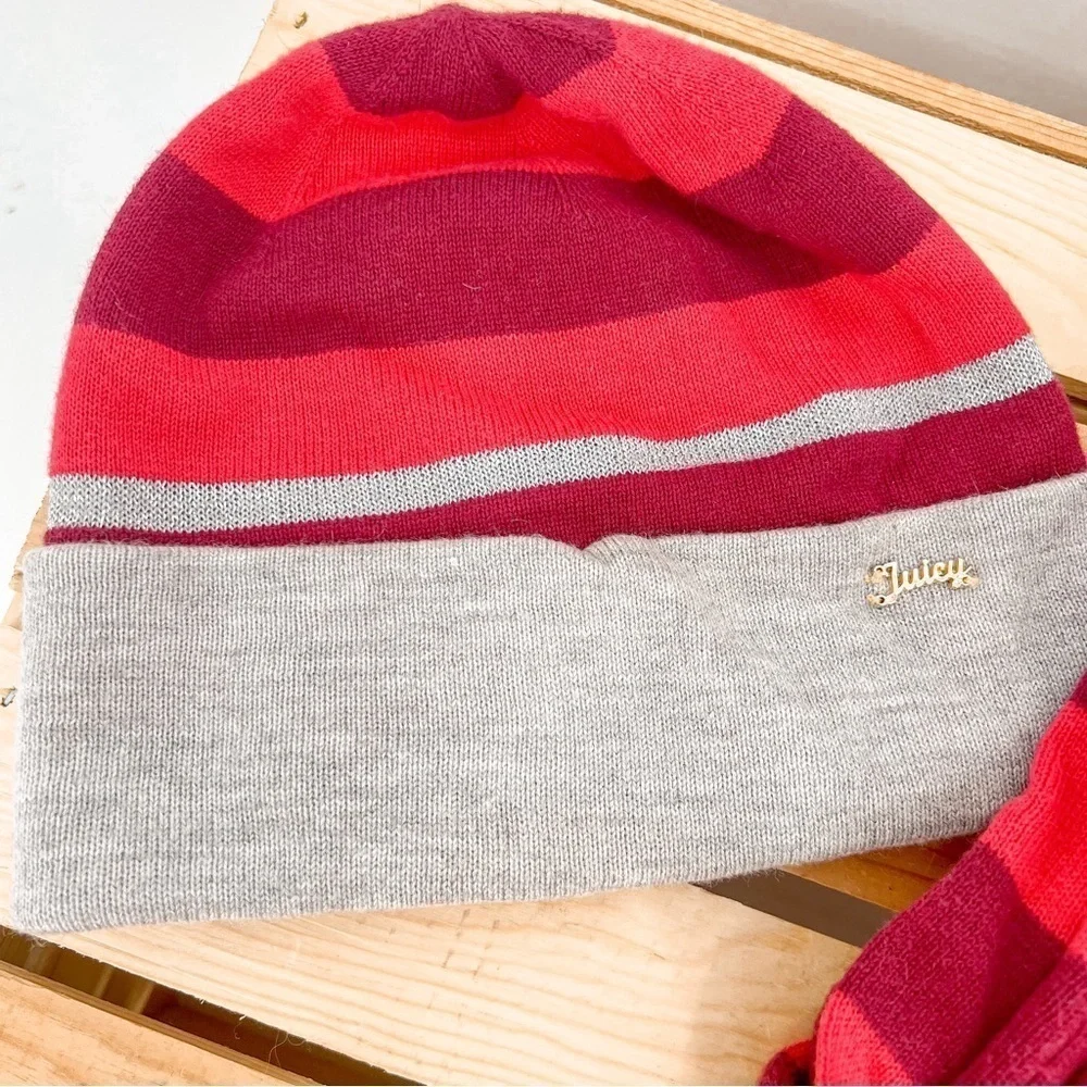 Juicy Couture red stripped hat/scarf set
